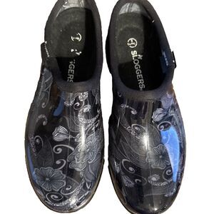 Sloggers Garden Shoes Women’s Size 8 Black Floral Rubber Slip On